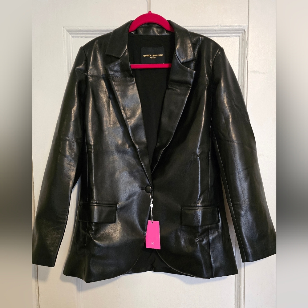 NEW Amanda Uprichard Black Soft Faux Leather "Grady" Jacket/Blazer - Sz Medium - Picture 5 of 12